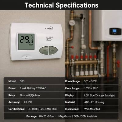 Power Consumption 1.5 MW Non Programmable heating Boiler room thermostat For Thermoplastic Packaging Production