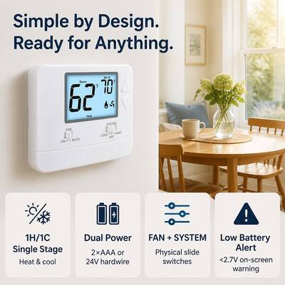 24V LCD Display Wired electronic HVAC Non-programmable Electronic Room Thermostats Mounts On Wall Or Junction Box Temperature Controllers For Energy Saving