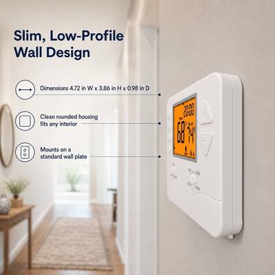 Non-programmable 2 H 2 C Temperature Control Heat Pump Thermostat with Temperature Range 32°F to 99°F 0°C to 40°C and Size 4.72 W X 3.85 H X 1.06 D