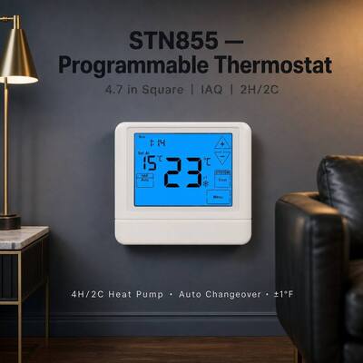 OEM/ODM Touch LCD Wired 24V Heat Pump Programmable Thermostat 4H/2C Heat Pump With Or Without Auxiliary Or Emergency Heat