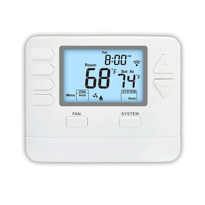정확한 제어 모드 HVAC 온도 조절기 난방 및 냉방 디스플레이 정확도 68℉ 미만에서 ±1℉ 전원 공급 장치 24VAC 또는 배터리
