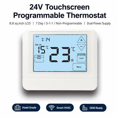 디지털 HVAC 프로그래밍 가능한 온도장 전자 방 24V LCD 배터리 온도장 백라이트 색상 흰색 파란색 녹색 및 온도 조절 범위 44 ° F ~ 90 ° F 기후 솔루션 7 ° C ~ 32 ° C