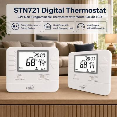 STN721 상업용 열 펌프 2 열 1 냉각 LCD 디스플레이 유선 HVAC 온도 조절기 가정 및 호텔용